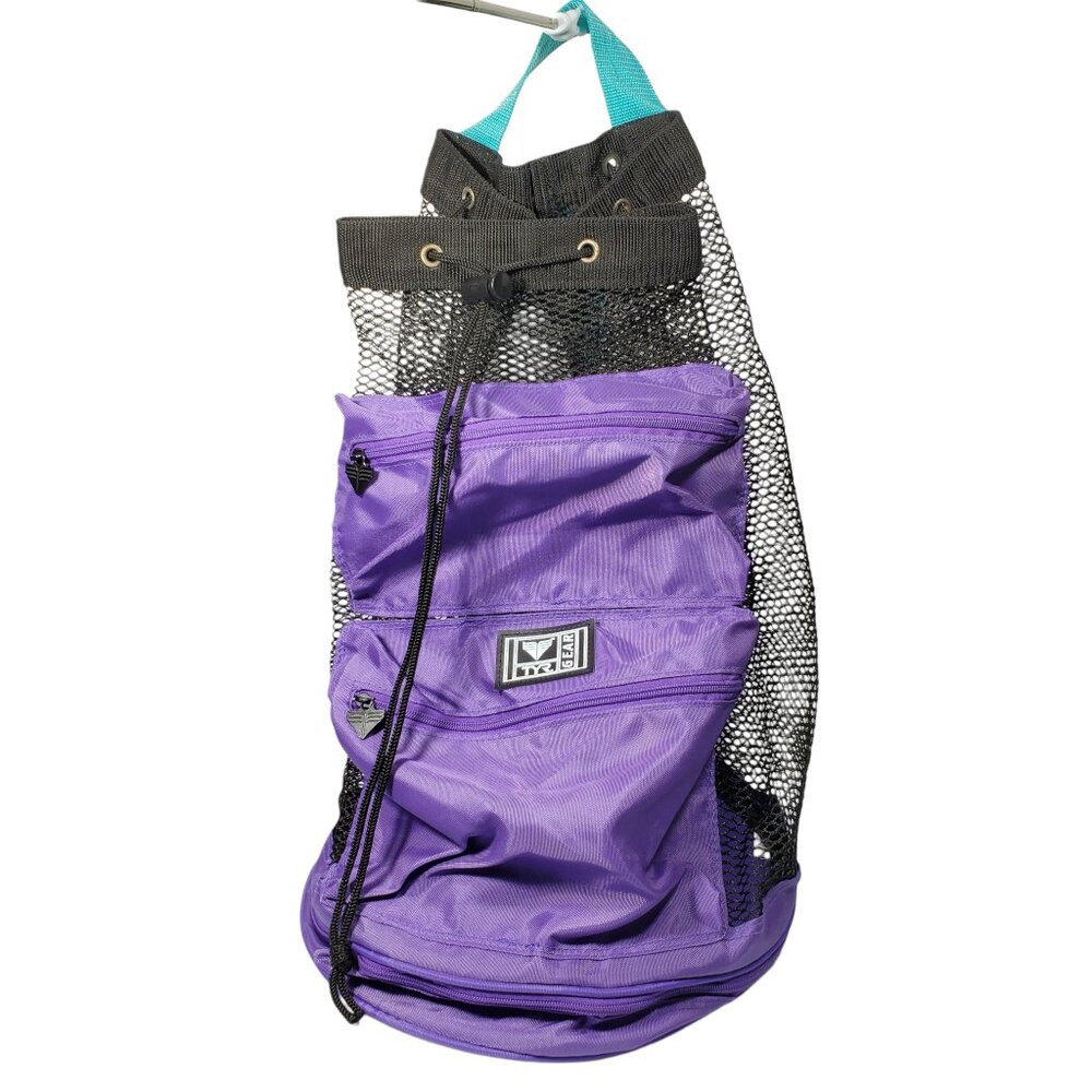 VTG TYR Gear Mesh Gear Bag Backpack Black Purple Teal Beach Pool Swim Round